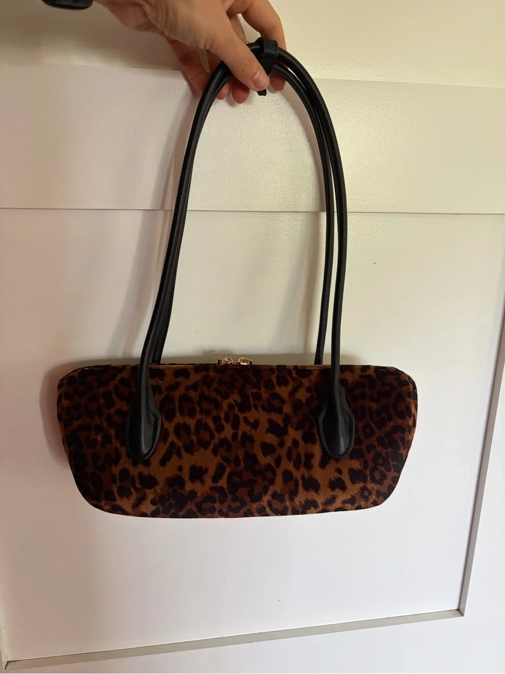 H&M Leopard Print Shoulder Bag with Black Straps and Gold Hardware
